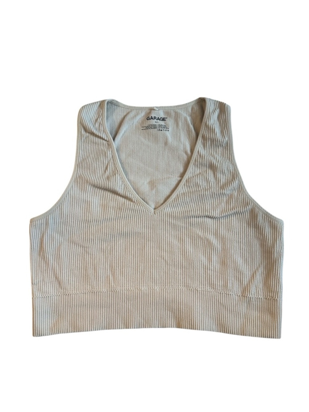 Garage Ribbed V-Neck Cropped Tank Top - Light Cream